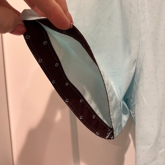 Fitted light teal blue/brown button down - Picture 7 of 10